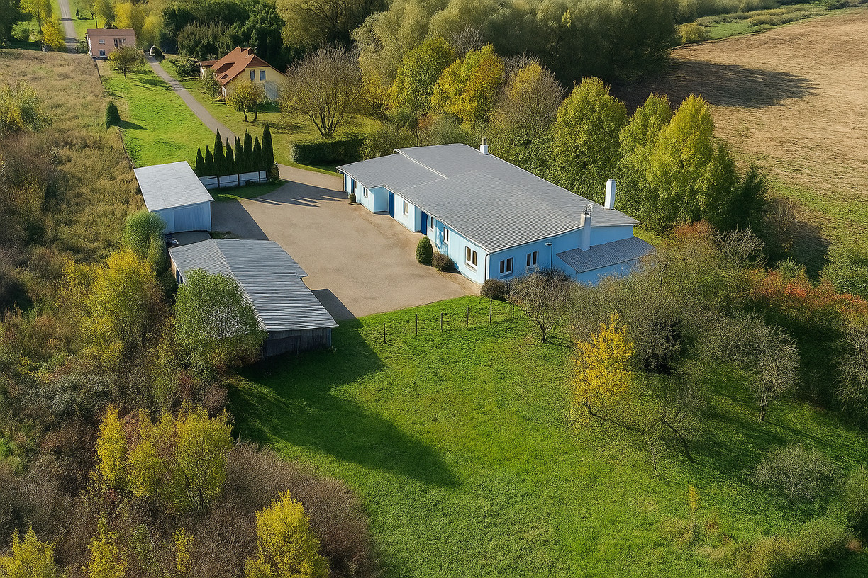 PODNIKATEĽSKÝ AREÁL S RODINNÝM DOMOM – 8 832 m², DIELŇA / HALA / GARÁŽ / BÝVANIE